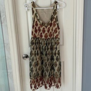 Free People Shimmering Champagne Paisley Mini Dress Boho Sz8